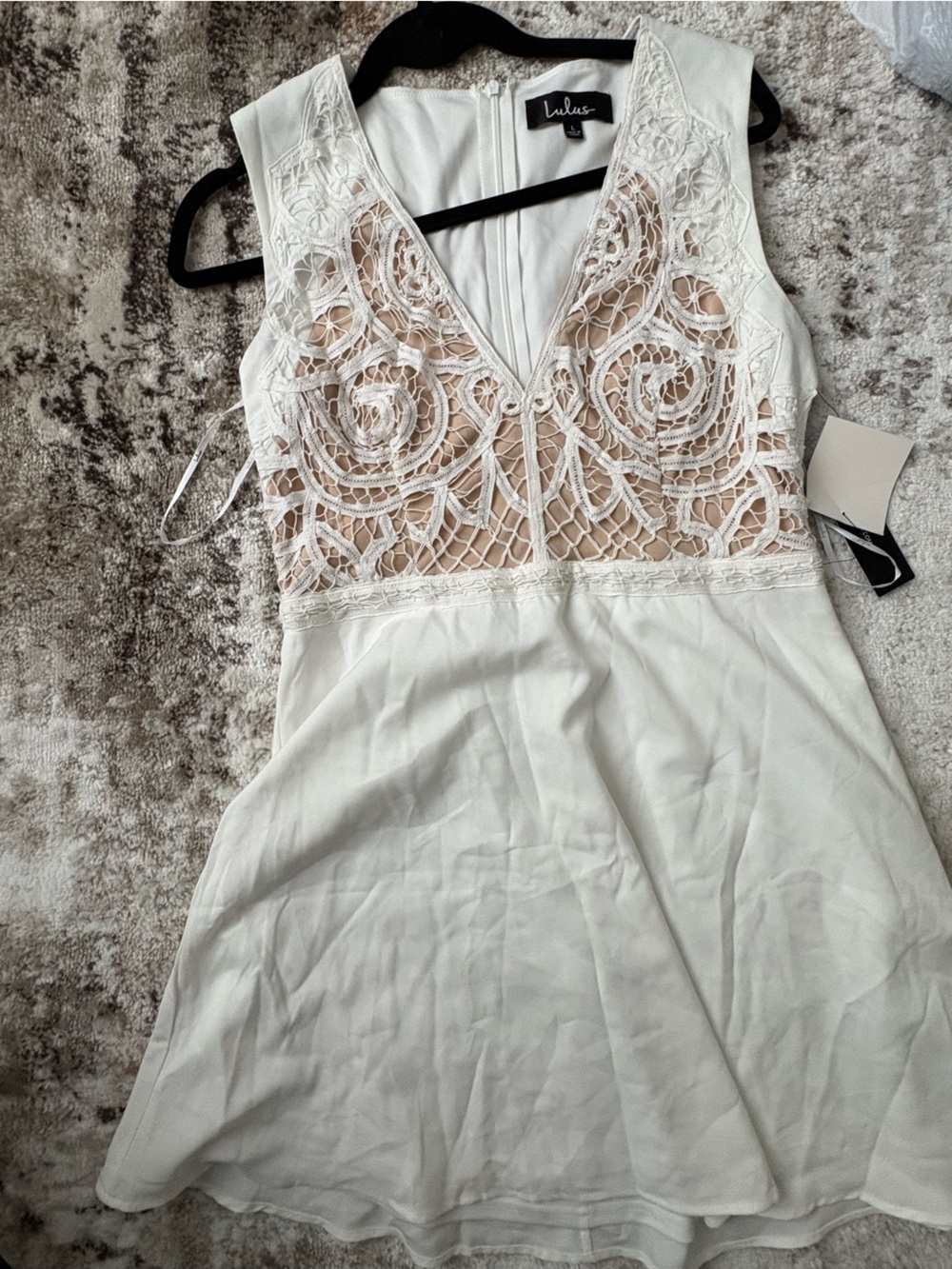 Lulu's Cream and White Lace-Panel Slip Dress